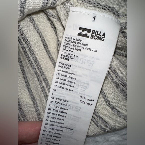 Billabong Off the Shoulder Striped Linen Flowy Babydoll Top - Picture 5 of 5